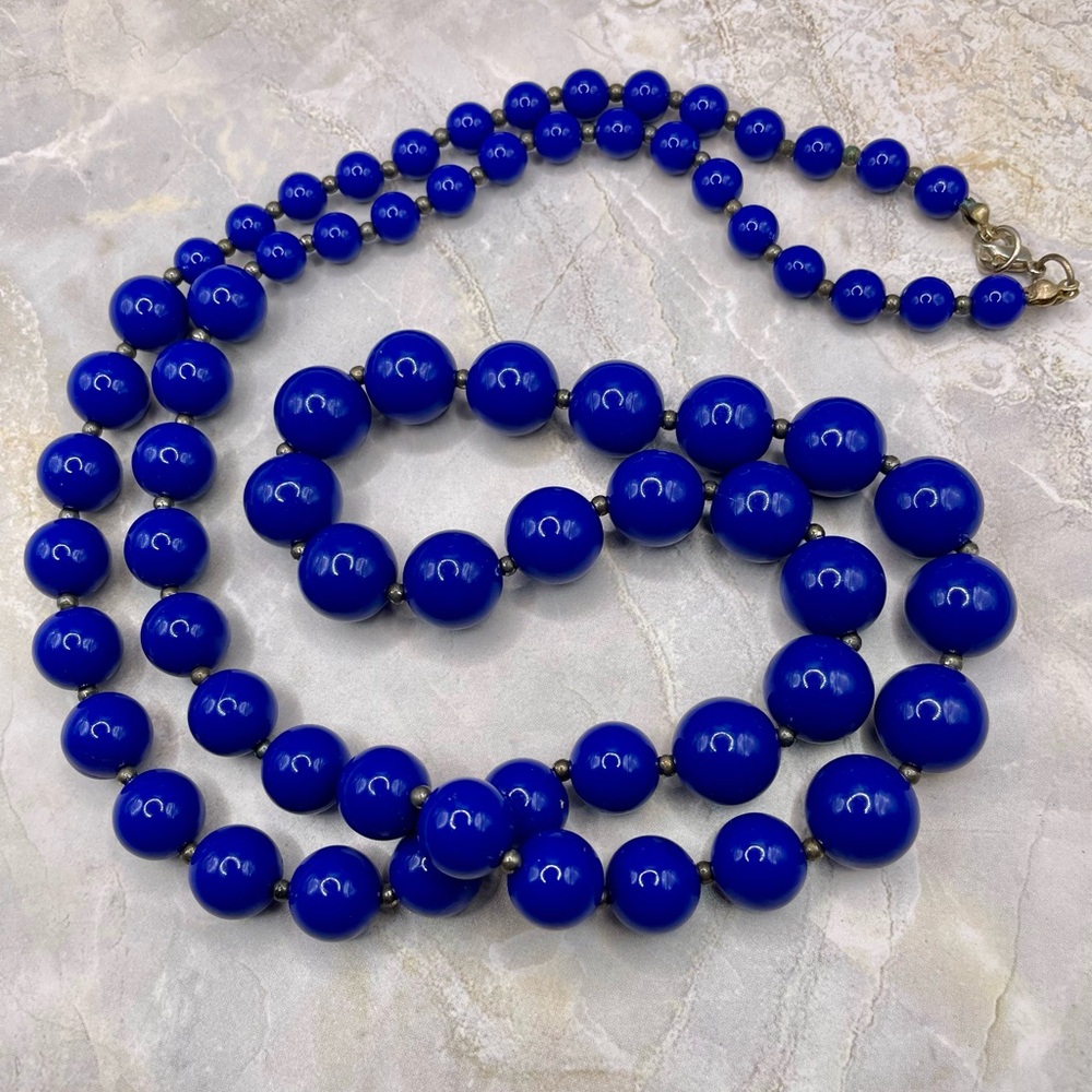 Elegant Long Cobalt Blue Beaded Necklace. 36 inches long.